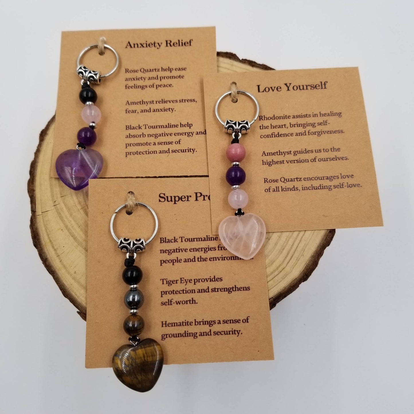 Valentine Natural Stone Heart Keychain: Brown