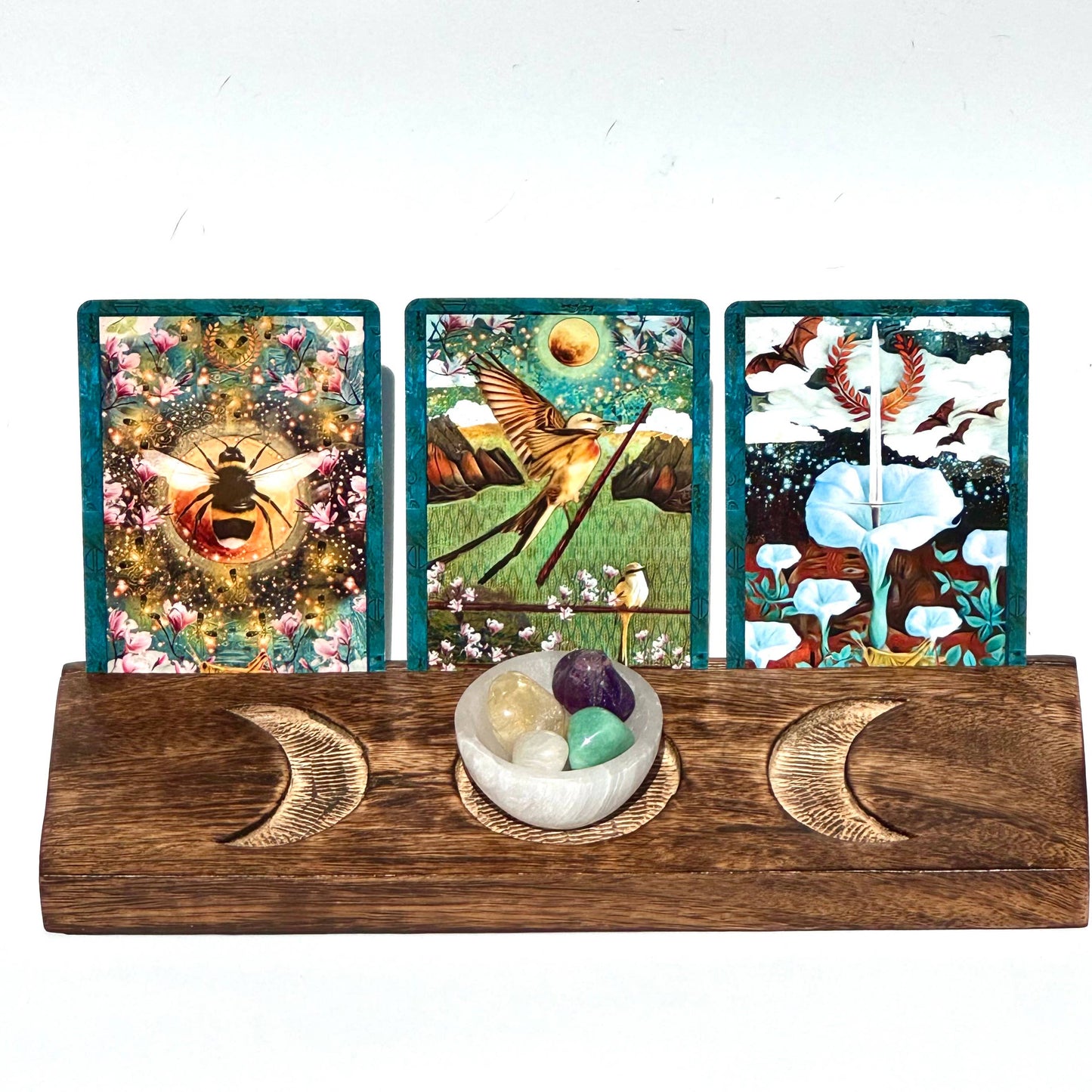 Wooden Tarot Card Holder w/ Moon Detail