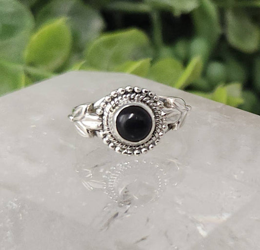 Black Onyx Semi-Precious Gemstone Ring-Sterling Silver/.925 : 9