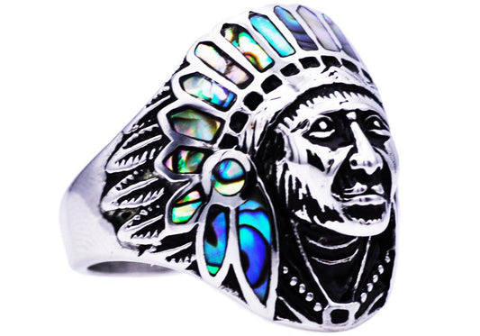 Men's Genuine Abalone And Stainless Steel Ring: 9