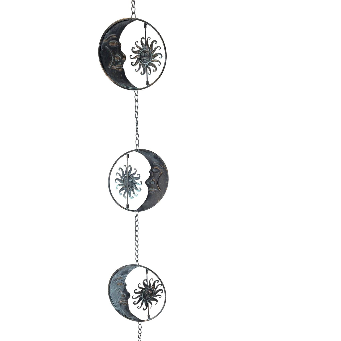 80-Inch Metal Rain Chain with Celestial Crescent Moon & Sun: Copper