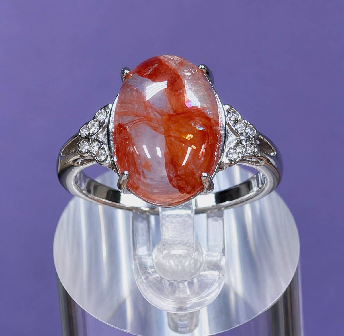 Natural Hematoid (Fire Quartz) Stainless Steel Ring 10x14mm
