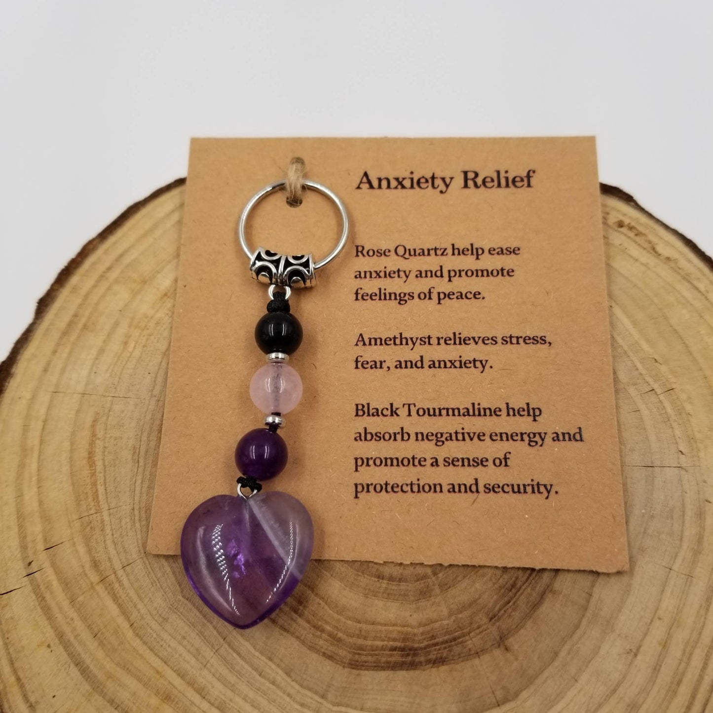 Valentine Natural Stone Heart Keychain: Brown