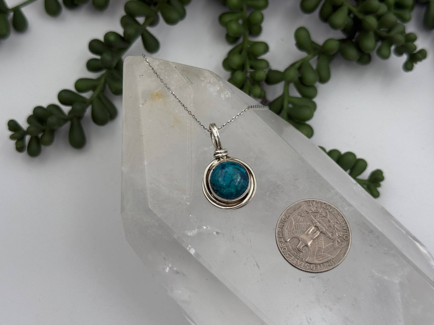 Blue Apatite Round Cabochon Gem Pendant Sterling Silver/925