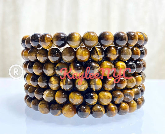 6mm Natural Tiger Eye Crystal Healing Stretch Bracelet 7.5"