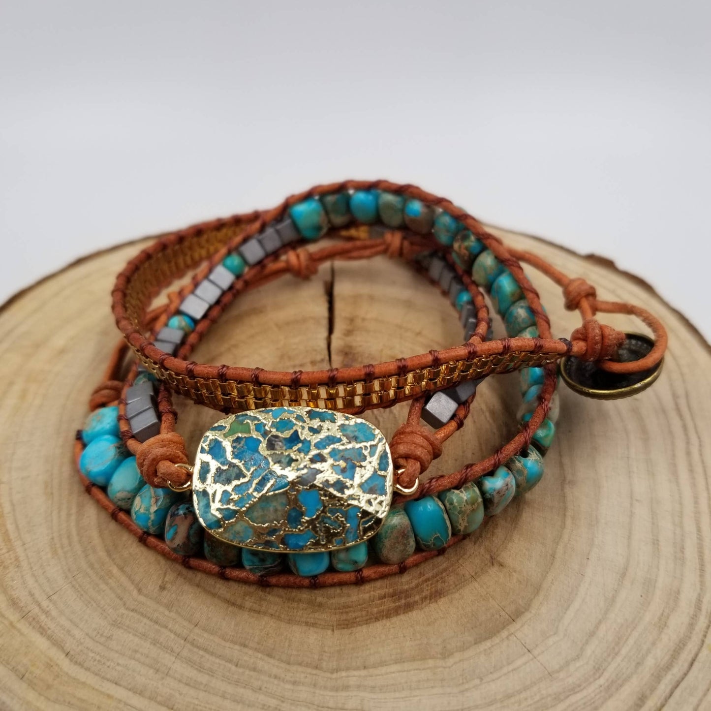 Handwoven Natural Turquoise Stacked Bracelet