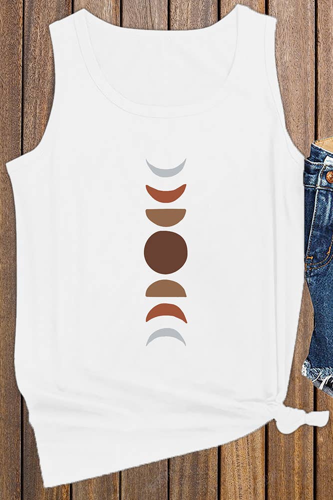 Terra-cotta Moon Phase Graphic Tank Top STC125C164: White / L
